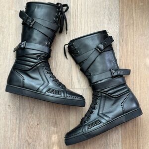 Christian Louboutin Black Leather High-Top Boots